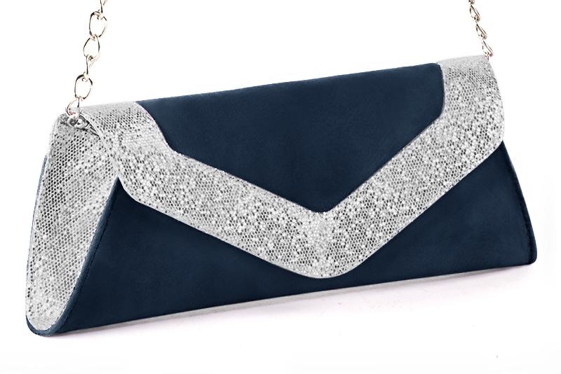 Pochette femme habill e bleu marine et argent platine Mariages